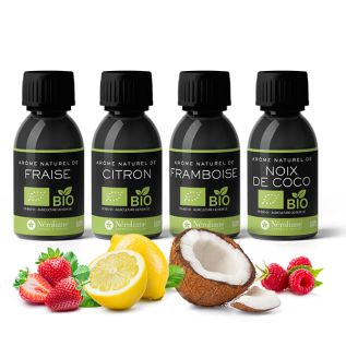 Pack of 4 ORGANIC* flavors Ecocert-FR-BIO-01 + FREE pipette caps